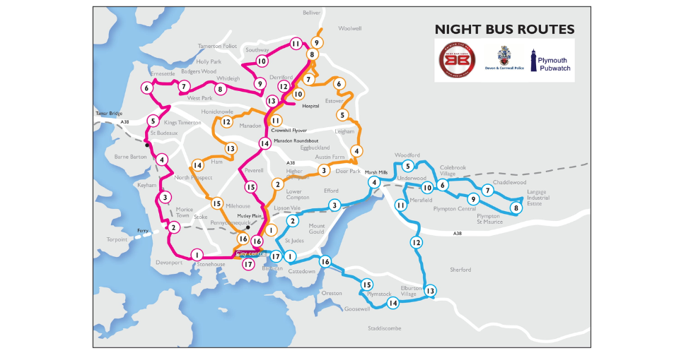 Night bus travel map